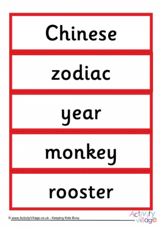 Chinese Zodiac Word Cards