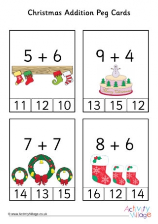 Christmas Adding to 20 Peg Cards