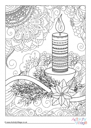 Christmas Candle Doodle Colouring Page