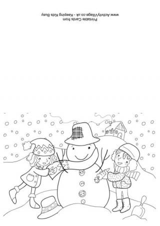 Building a Snowman Colouring Card