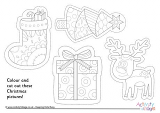 Christmas Colouring Picture Cutouts 2