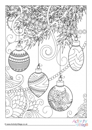 Christmas Decorations Doodle Colouring Page 2
