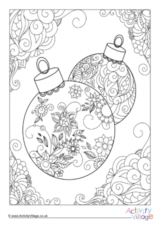 Christmas Decorations Doodle Colouring Page 3