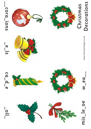 Christmas Decorations Fill In The Blanks Booklet