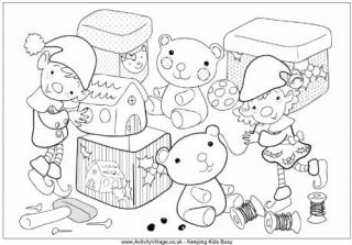 Christmas Elves Colouring Page