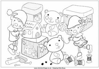 Christmas Elves Colouring Page