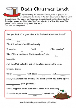 Christmas Fill in the Blanks Story - Dad's Christmas Lunch