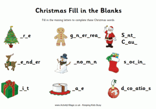 Christmas Fill In The Blanks Worksheet