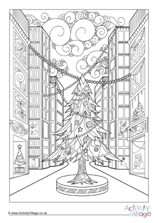 Christmas High Street Colouring Page