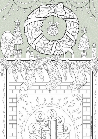 Christmas Mantelpiece Colour Pop Colouring Page