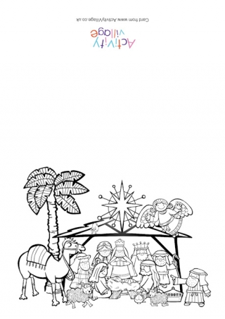 Christmas Nativity Scene Colouring Card