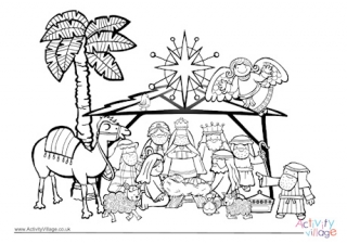 Christmas Nativity Scene Colouring Page