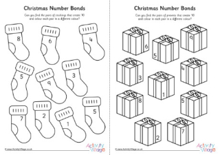 Christmas Number Bonds to 10 Colouring Activity