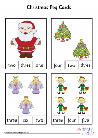 Christmas Number Word Peg Cards