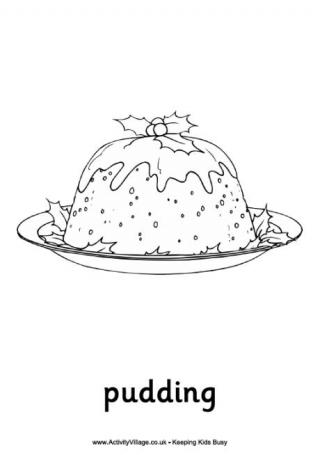Christmas Pudding Colouring Page