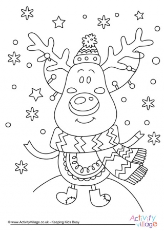 Christmas Reindeer Colouring Page