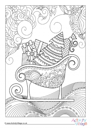 Christmas Sleigh Doodle Colouring Page