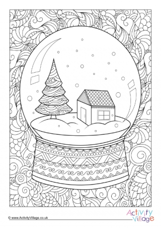 Christmas Snow Globe Doodle Colouring Page