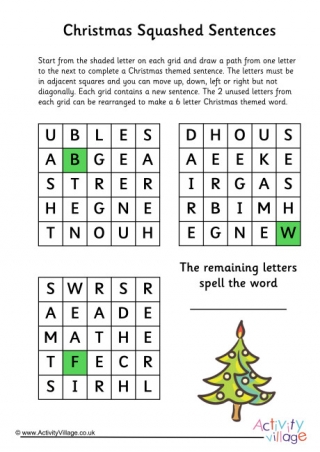 Christmas Squashed Sentences Puzzle