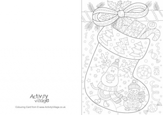 Christmas Stocking Doodle Colouring Card