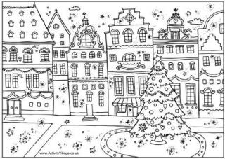 Christmas Street Colouring Page
