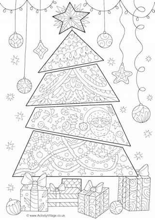 Christmas Tree Doodle Colouring Page