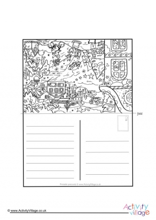 Christmas Village Colouring Postcard