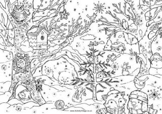 Christmas Woods Colouring Page