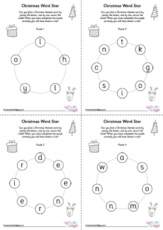 Christmas Word Star Puzzles 1 Per Page