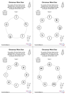 Christmas Word Star Puzzles