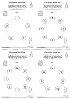 Christmas Word Star Puzzles