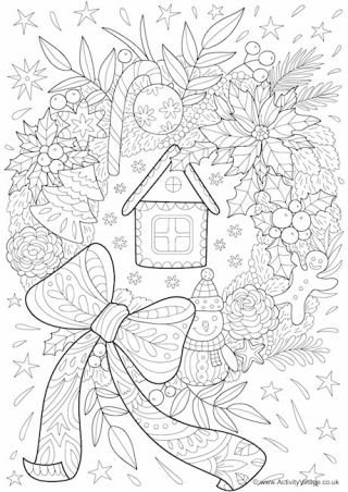 Christmas Wreath Doodle Colouring Page