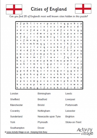 Cities of England Word Search