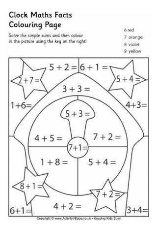 Clock Maths Facts Colouring Page