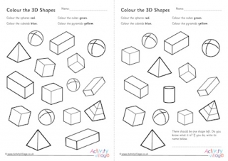 Colour the 3D Shapes Worksheets