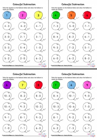 Colourful Subtraction Worksheets