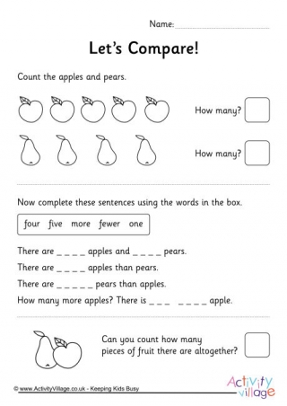 Comparing Numbers 1 To 10 Fruit