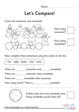 Comparing Numbers 1 To 10 Winter