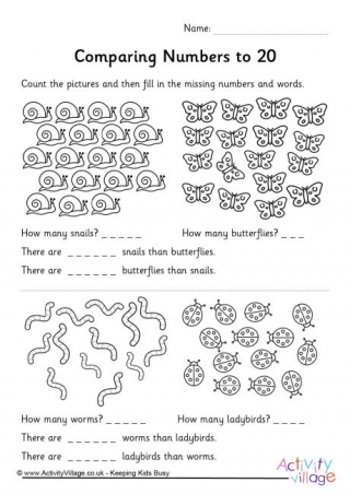 Comparing Numbers to 20 Worksheet Minibeasts