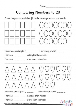 Comparing Numbers to 20 Worksheet Shape 1