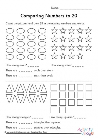 Comparing Numbers to 20 Worksheet Shape 2