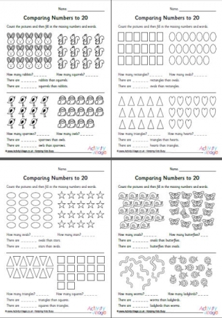 Comparing Numbers to 20 Worksheets Set 1