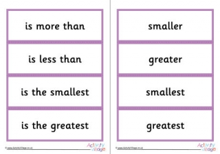 Comparison Word Cards Set 1