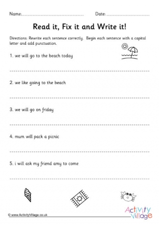 Correct the Sentence Worksheet KS1