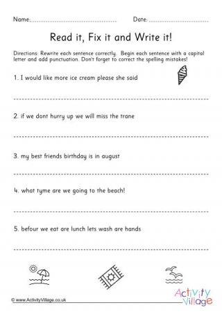 Correct the sentence worksheet KS2