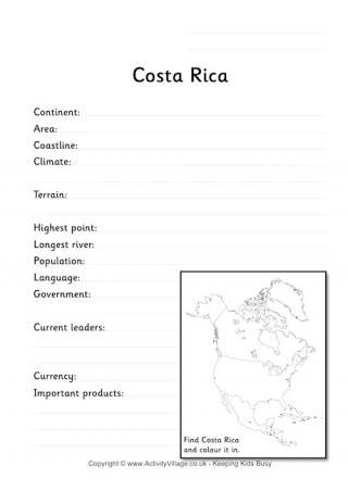 Costa Rica fact worksheet