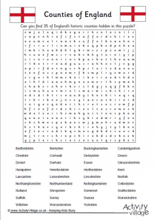 English Counties Word Search