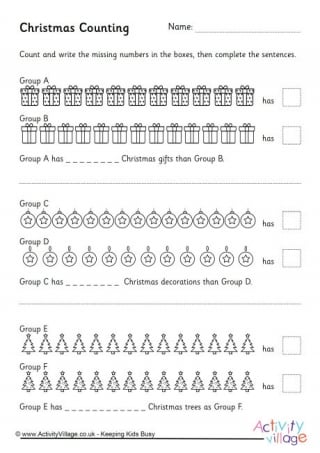 Counting and Comparing Christmas Worksheet
