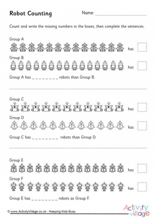 Counting and Comparing Robots Worksheet