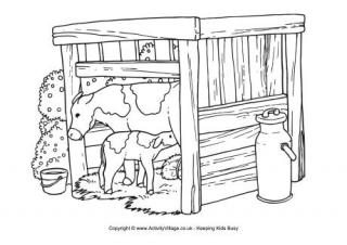 Cow scene colouring page